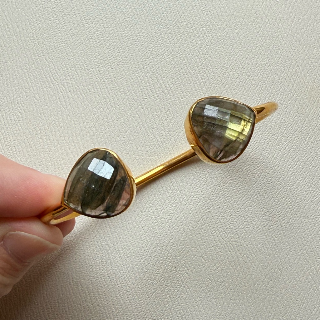 Gold Margaret Elizabeth Bangle With Grey Stone